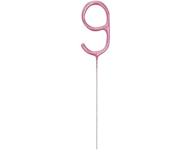 7in NUMERAL 9 PINK GLITZ SPARKLER