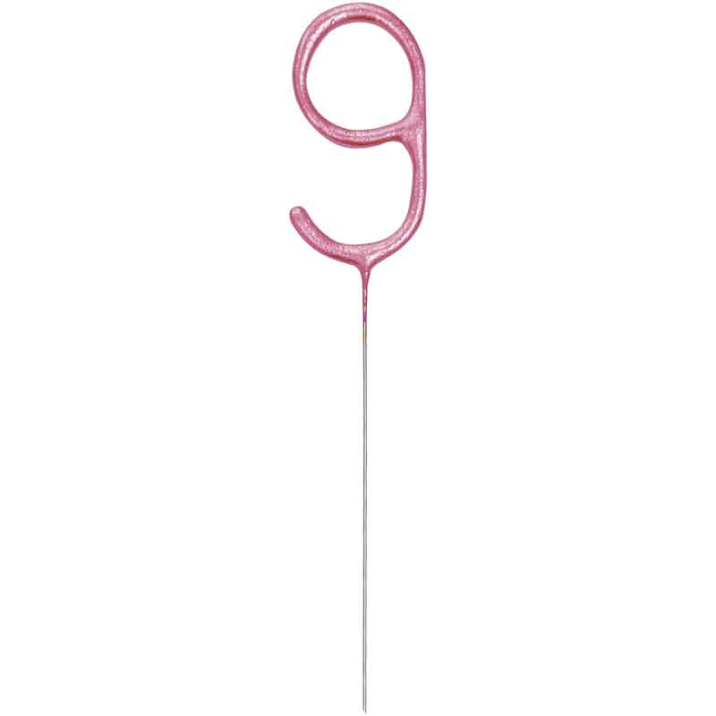 7in NUMERAL 9 PINK GLITZ SPARKLER