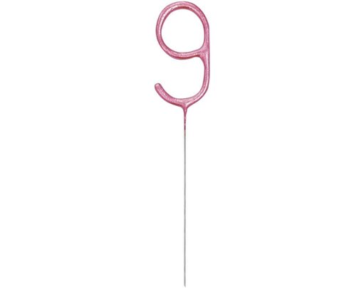 7in NUMERAL 9 PINK GLITZ SPARKLER