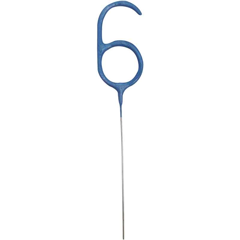7IN NUMERAL 6 BLUE GLITZ CAKE SPARKLER