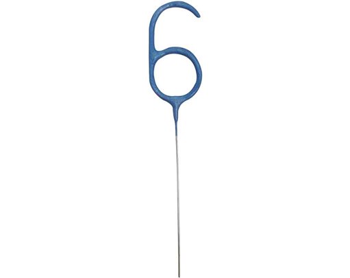 7IN NUMERAL 6 BLUE GLITZ CAKE SPARKLER