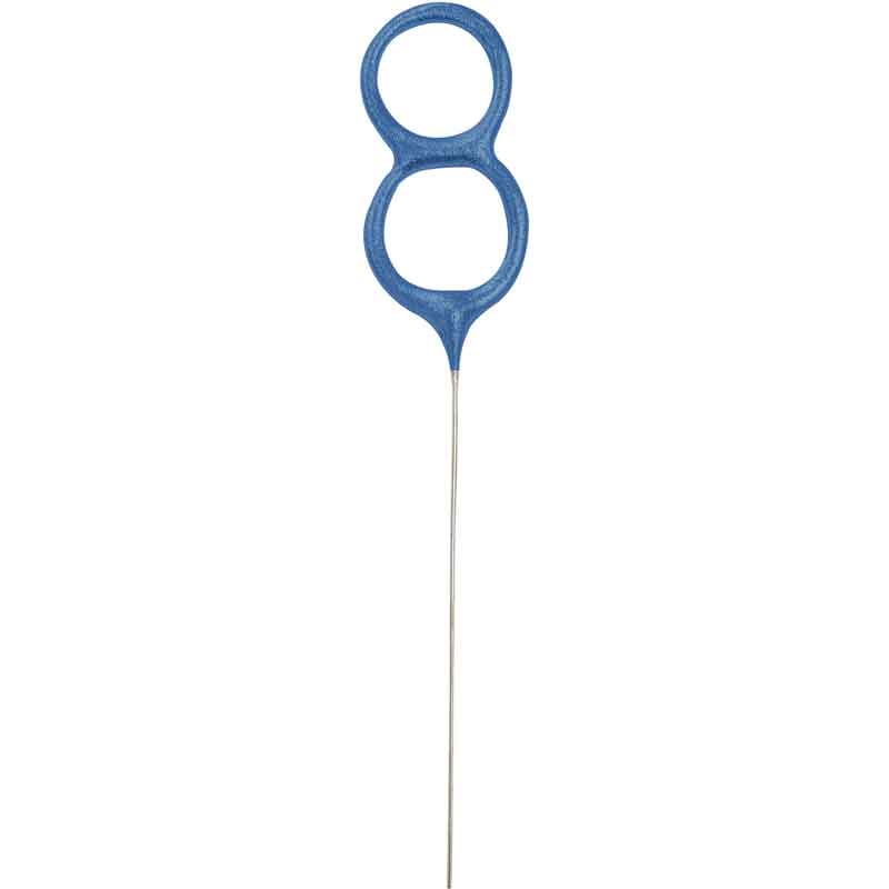 7IN NUMERAL 8 BLUE GLITZ CAKE SPARKLER