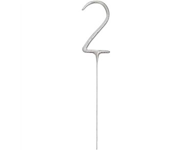 7in NUMERAL 2 SILVER GLITZ SPARKLER