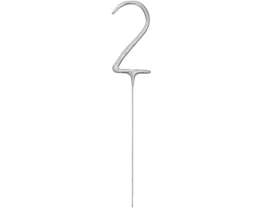 7in NUMERAL 2 SILVER GLITZ SPARKLER