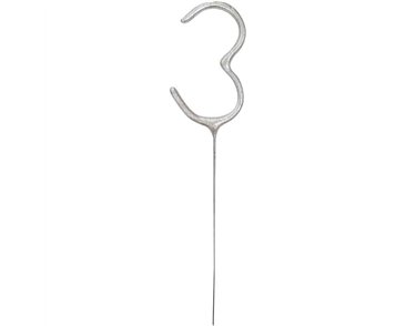 7in NUMERAL 3 SILVER GLITZ SPARKLER