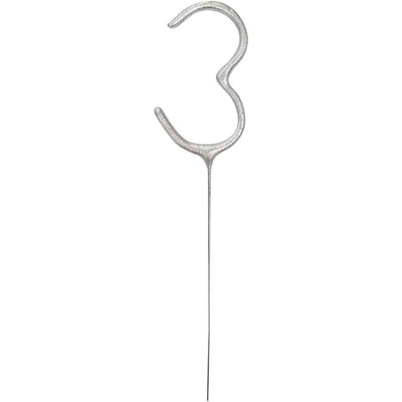 7in NUMERAL 3 SILVER GLITZ SPARKLER
