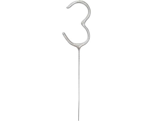 7in NUMERAL 3 SILVER GLITZ SPARKLER