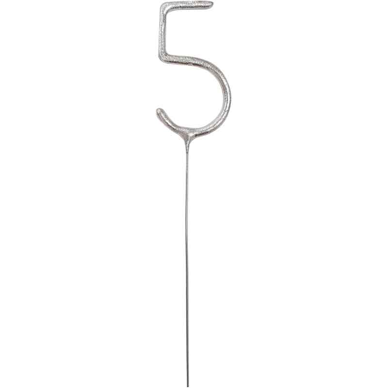 7in NUMERAL 5 SILVER GLITZ SPARKLER