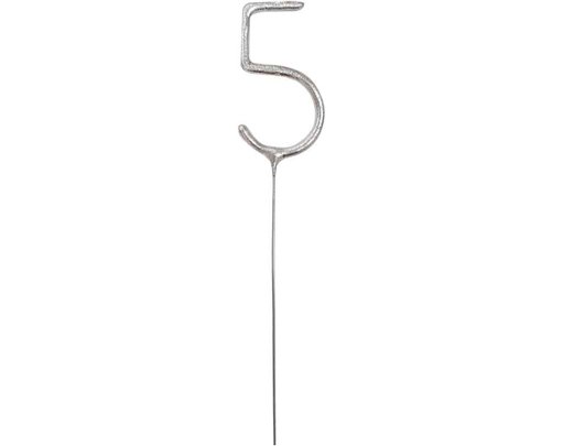 7in NUMERAL 5 SILVER GLITZ SPARKLER