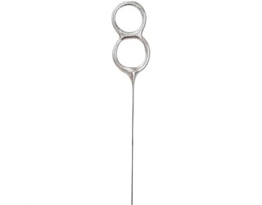 7in NUMERAL 8 SILVER GLITZ SPARKLER