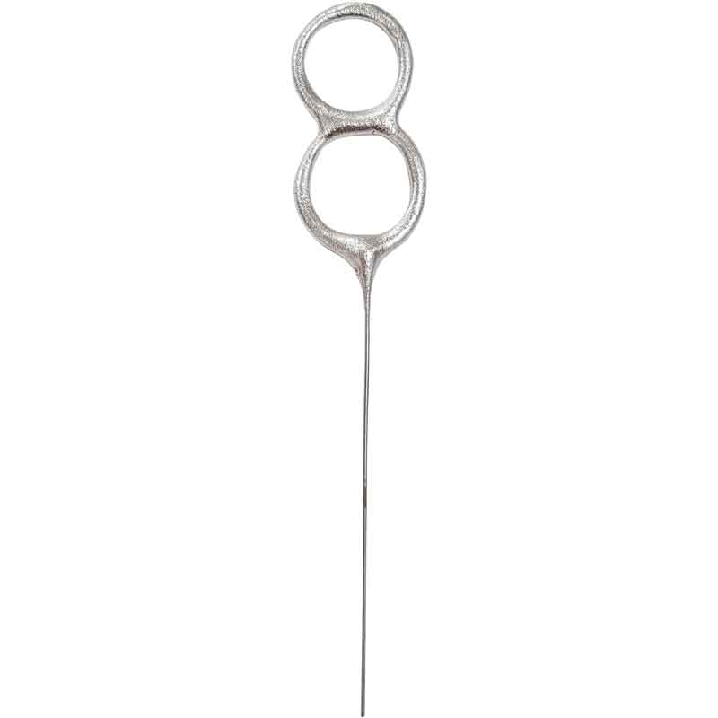 7in NUMERAL 8 SILVER GLITZ SPARKLER