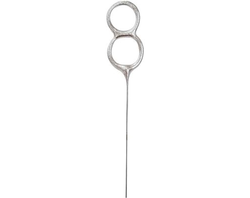 7in NUMERAL 8 SILVER GLITZ SPARKLER