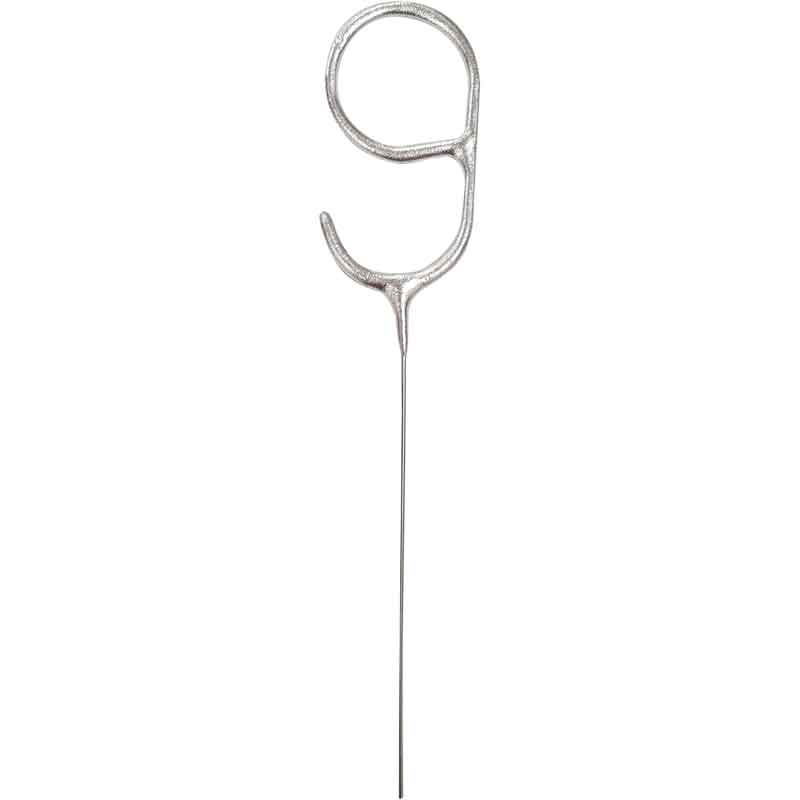 7in NUMERAL 9 SILVER GLITZ SPARKLER