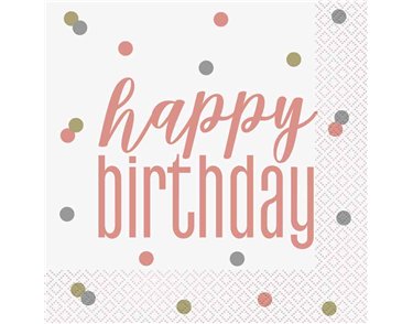 (16) GLITZ ROSE GOLD HAPPY BIRTHDAY L/NAPKINS