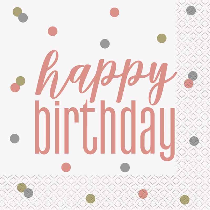(16) GLITZ ROSE GOLD HAPPY BIRTHDAY L/NAPKINS