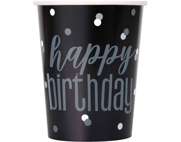 (8) 9oz GLITZ BLACK & SILVER DOTS CUPS