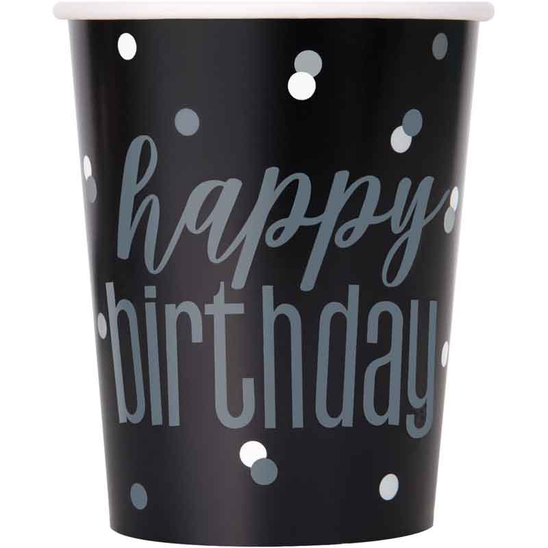 (8) 9oz GLITZ BLACK & SILVER DOTS CUPS