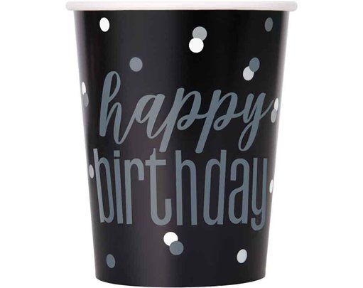 (8) 9oz GLITZ BLACK & SILVER DOTS CUPS