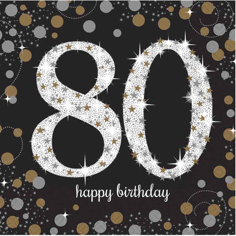 (16) 80TH GOLD SPARKLES L/NAPKINS