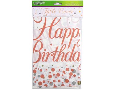 HAPPY BIRTHDAY SPARKLING FIZZ ROSE GOLD TABLECOVER