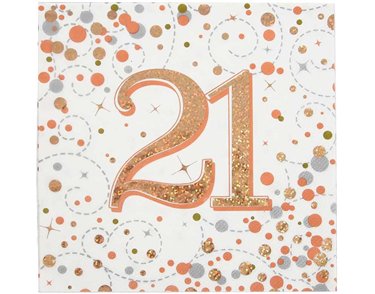 16PK 21ST BIRTHDAY SPARKLING FIZZ ROSE GOLD NAPKINS