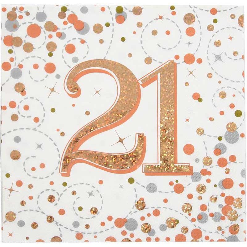 16PK 21ST BIRTHDAY SPARKLING FIZZ ROSE GOLD NAPKINS