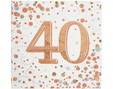 16PK 40TH BIRTHDAY SPARKLING FIZZ ROSE GOLD NAPKINS