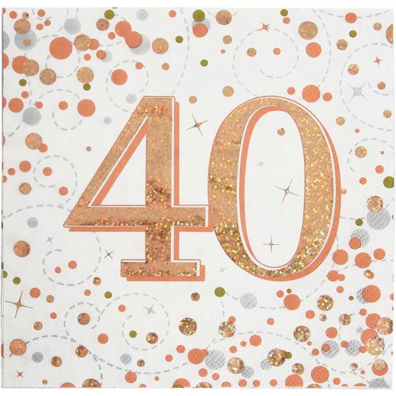 16PK 40TH BIRTHDAY SPARKLING FIZZ ROSE GOLD NAPKINS