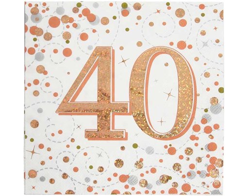16PK 40TH BIRTHDAY SPARKLING FIZZ ROSE GOLD NAPKINS