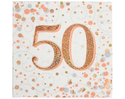16PK 50TH BIRTHDAY SPARKLING FIZZ  ROSE GOLD NAPKINS