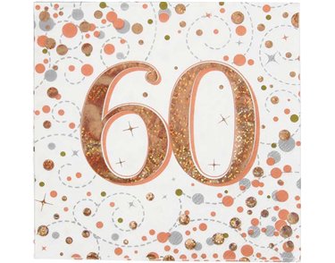 16PK 60TH BIRTHDAY SPARKLING FIZZ ROSE GOLD NAPKINS