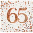 16PK 65TH BIRTHDAY SPARKLING FIZZ ROSE GOLD NAPKINS