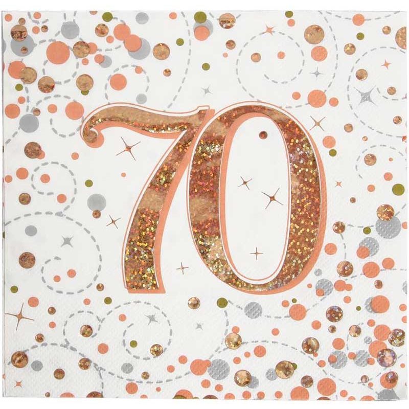 16PK 70TH BIRTHDAY SPARKLING FIZZ ROSE GOLD NAPKINS
