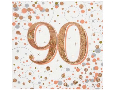 16PK 90TH BIRTHDAY SPARKLING FIZZ ROSE GOLD NAPKINS