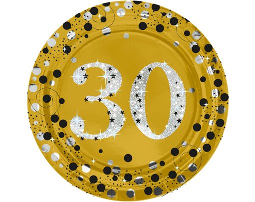 8PK 23cm MILESTONE 30 GOLD PLATES