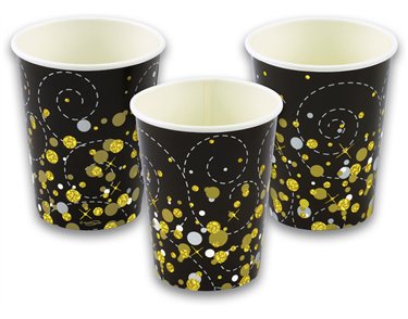 8PK 266ml SPARKLING FIZZ BLACK & GOLD CUPS