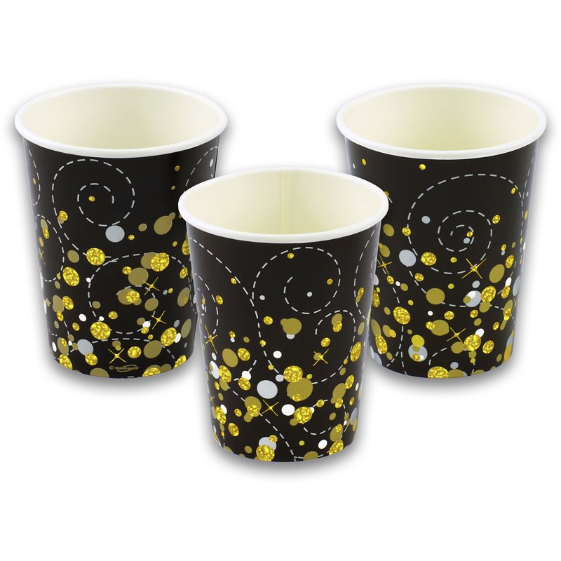 8PK 266ml SPARKLING FIZZ BLACK & GOLD CUPS