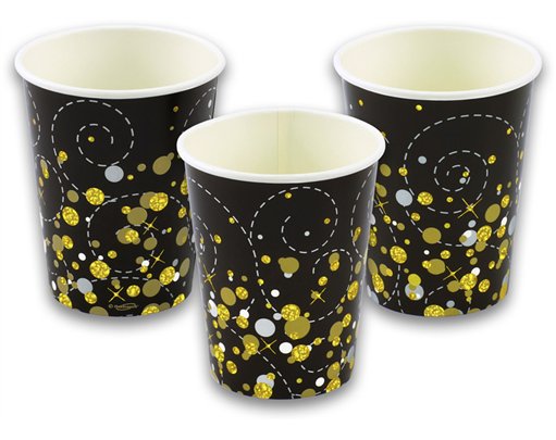 8PK 266ml SPARKLING FIZZ BLACK & GOLD CUPS