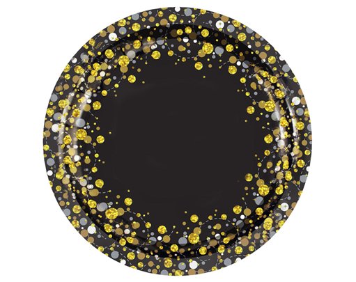 8PK 9in SPARKLING FIZZ BLACK & GOLD PLATES