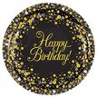 8PK 9in HAPPY BIRTHDAY SPARKLING FIZZ BLACK & GOLD PLATES