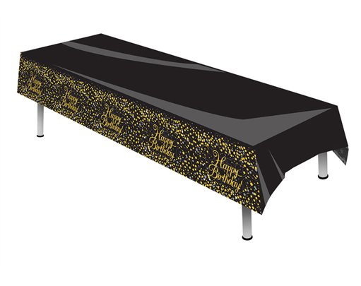 HAPPY BIRTHDAY SPARKLING FIZZ BLACK & GOLD TABLE COVER
