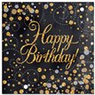 16PK HAPPY BIRTHDAY SPARKLING FIZZ BLACK & GOLD NAPKINS