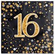 16PK SPARKLING FIZZ 16TH BLACK & GOLD NAPKINS