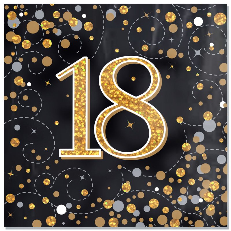 16PK SPARKLING FIZZ 18TH BLACK & GOLD NAPKINS