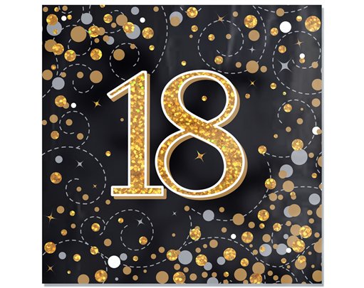 16PK SPARKLING FIZZ 18TH BLACK & GOLD NAPKINS