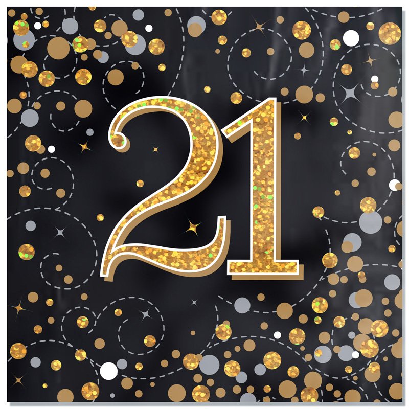 16PK SPARKLING FIZZ 21ST BLACK & GOLD NAPKINS