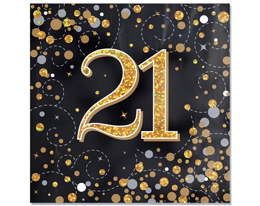 16PK SPARKLING FIZZ 21ST BLACK & GOLD NAPKINS