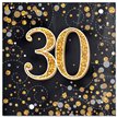 16PK SPARKLING FIZZ 30TH BLACK & GOLD NAPKINS