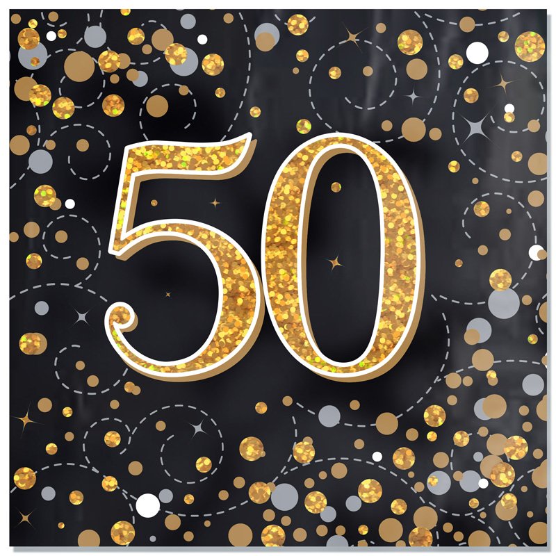 16PK SPARKLING FIZZ 50TH BLACK & GOLD NAPKINS