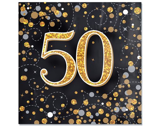 16PK SPARKLING FIZZ 50TH BLACK & GOLD NAPKINS